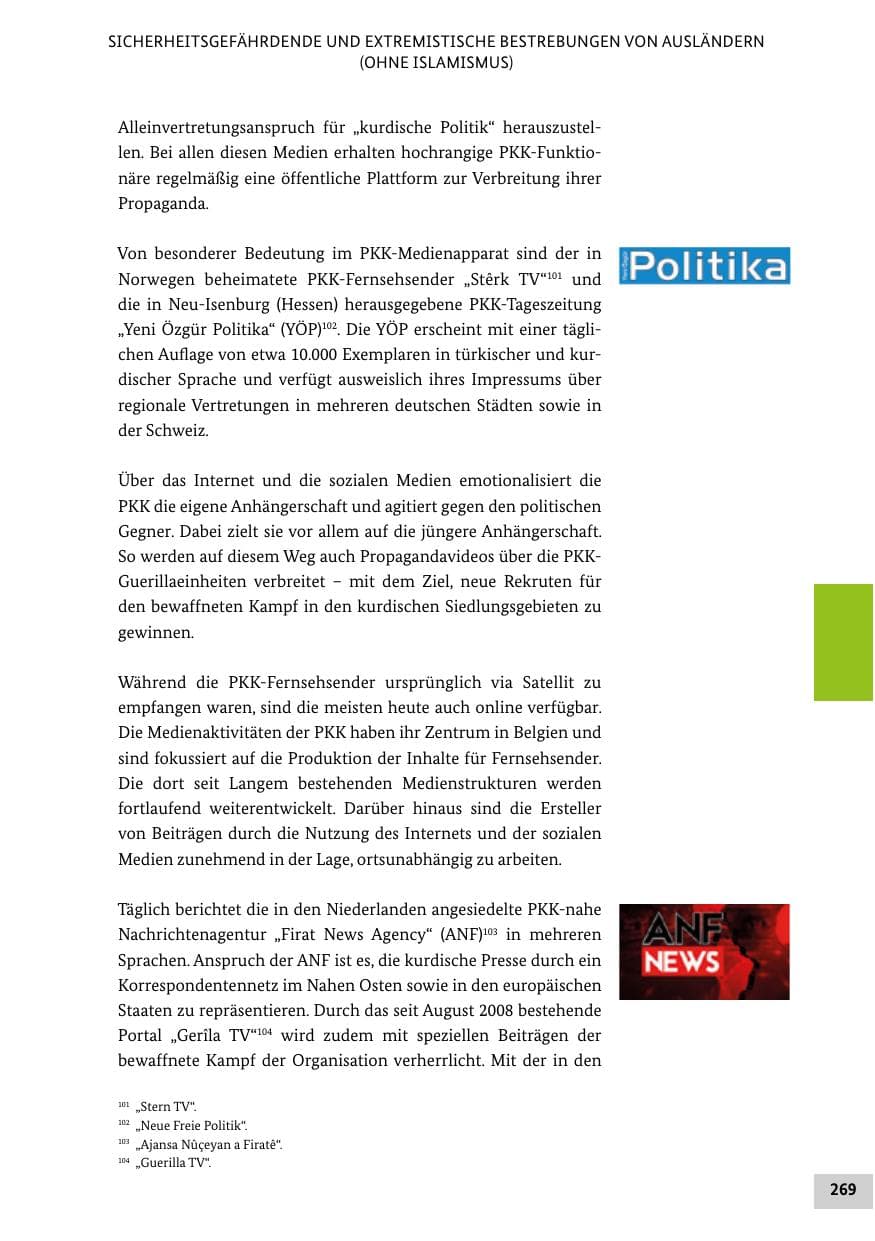 Seite 269 des Verfassungsschutzbericht 2020 Bund