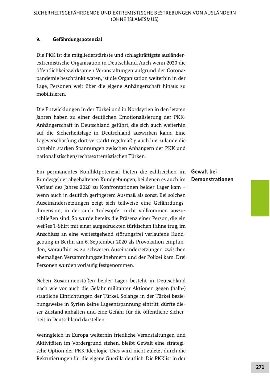 Seite 271 des Verfassungsschutzbericht 2020 Bund