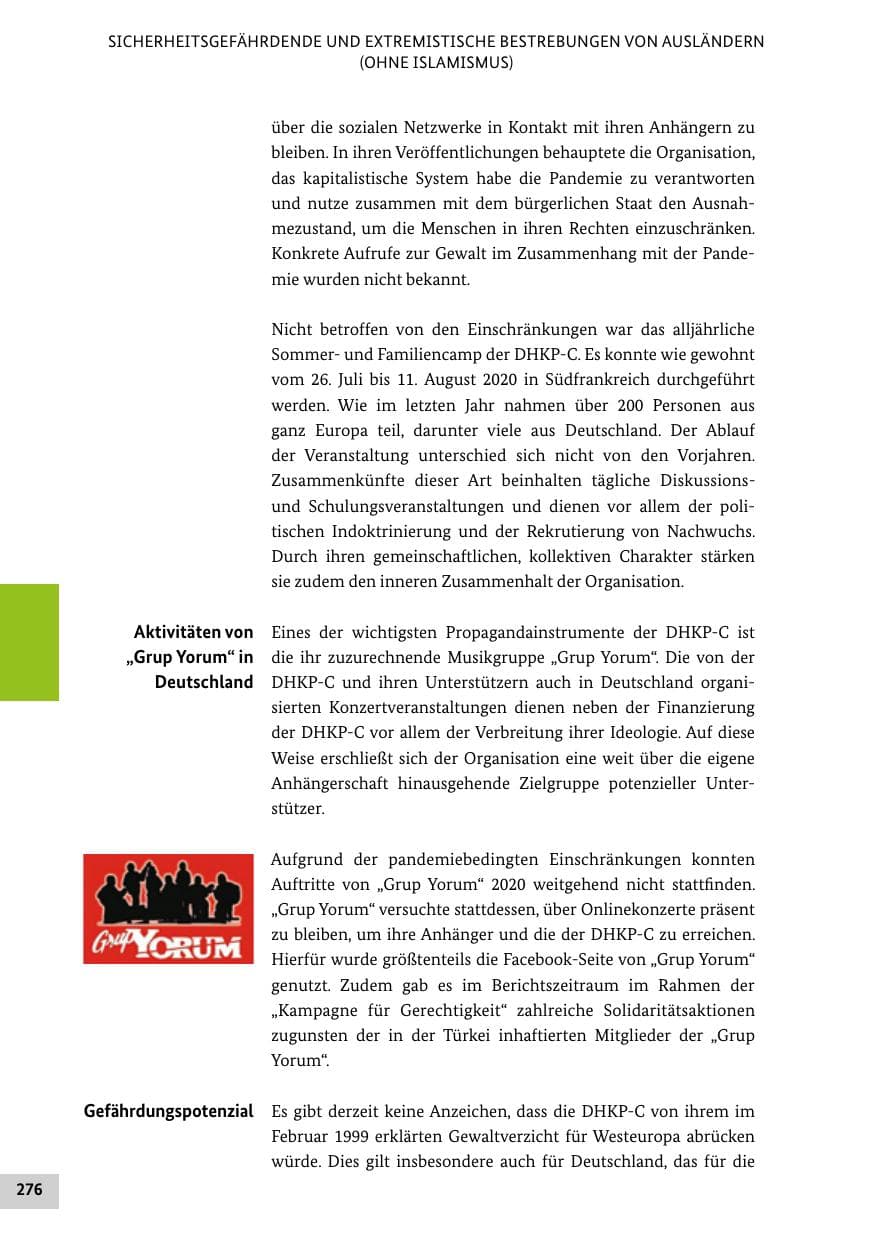 Seite 276 des Verfassungsschutzbericht 2020 Bund