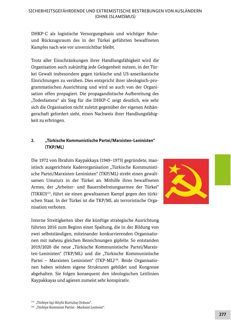 Seite 277 des Verfassungsschutzbericht 2020 Bund