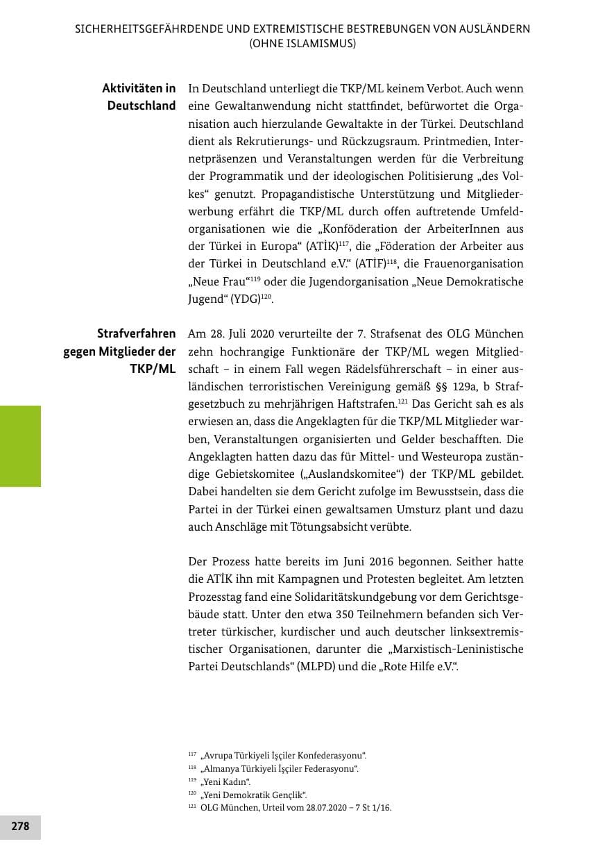 Seite 278 des Verfassungsschutzbericht 2020 Bund