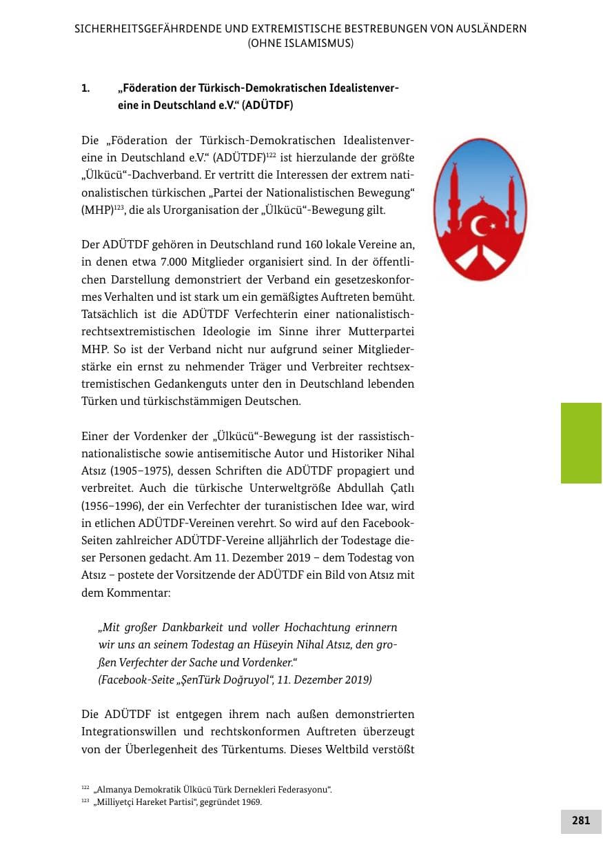 Seite 281 des Verfassungsschutzbericht 2020 Bund