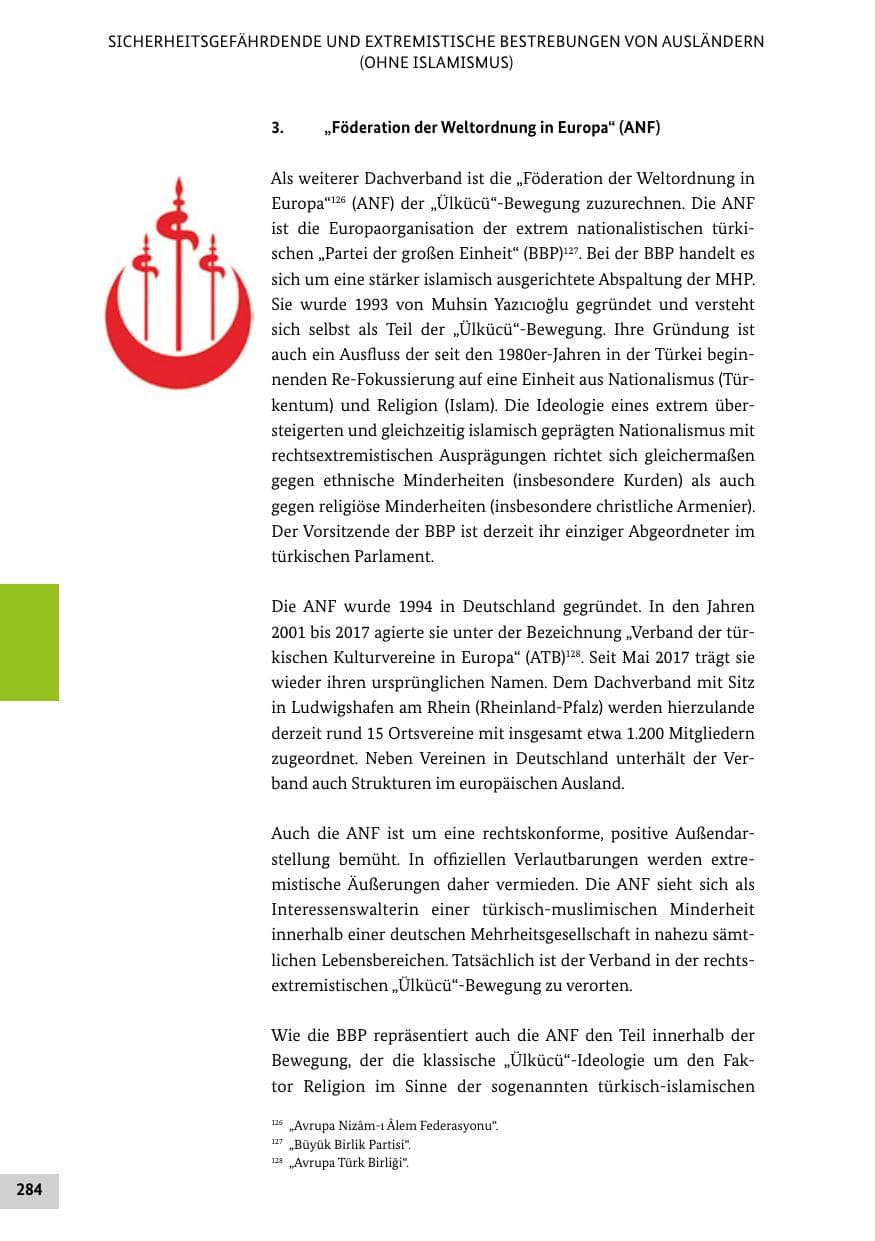 Seite 284 des Verfassungsschutzbericht 2020 Bund