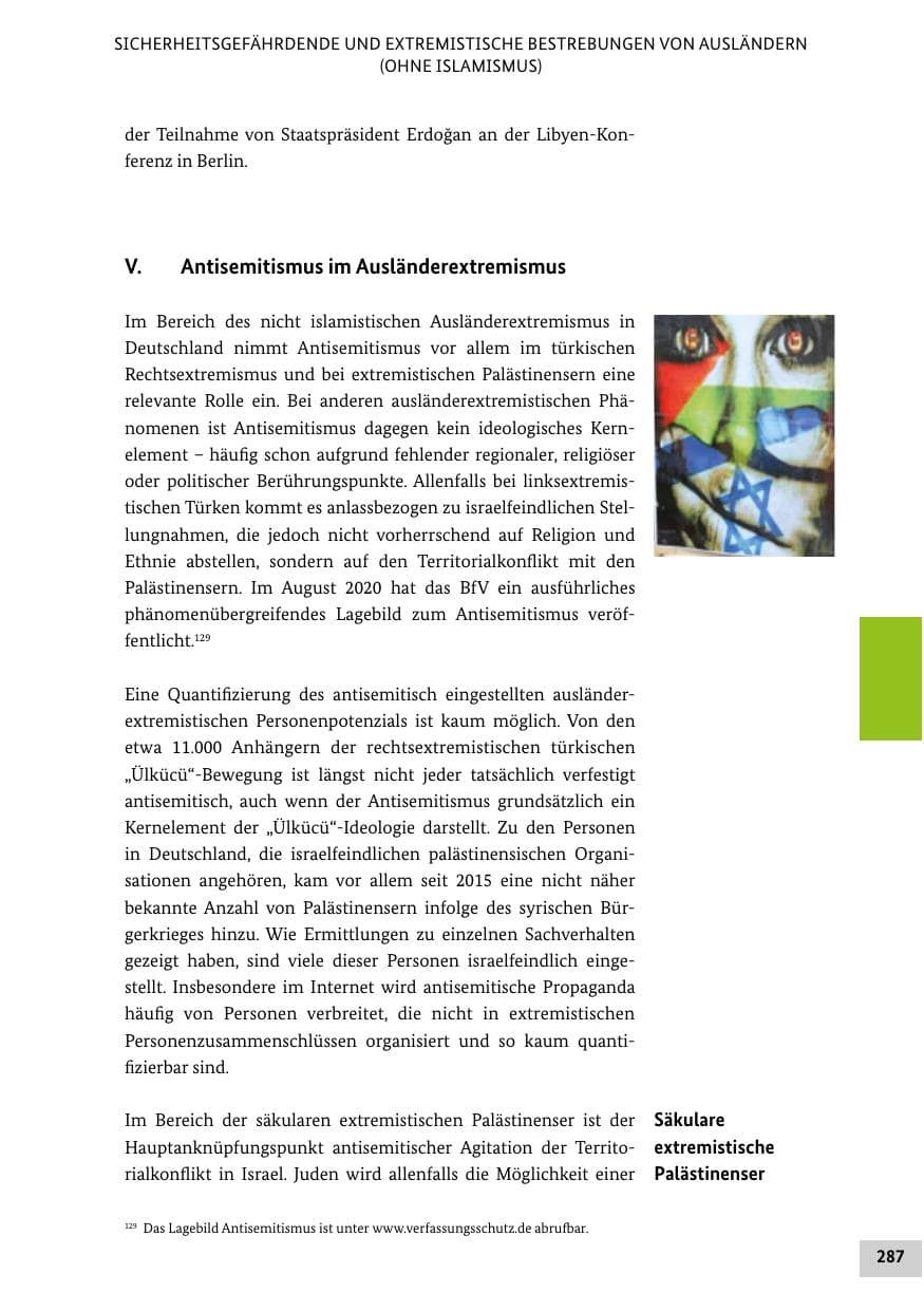 Seite 287 des Verfassungsschutzbericht 2020 Bund