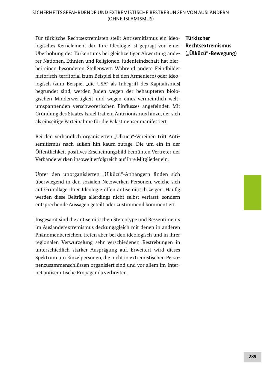 Seite 289 des Verfassungsschutzbericht 2020 Bund