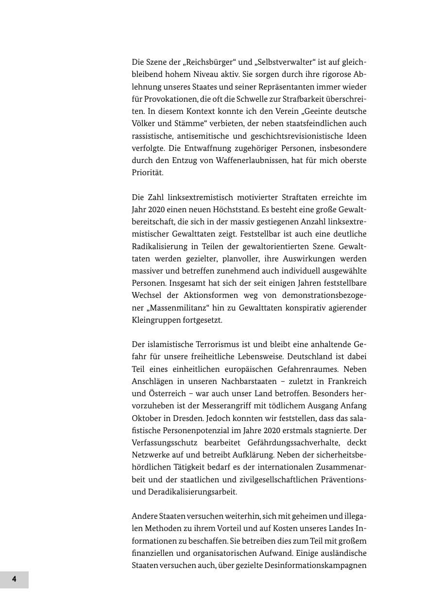 Seite 4 des Verfassungsschutzbericht 2020 Bund