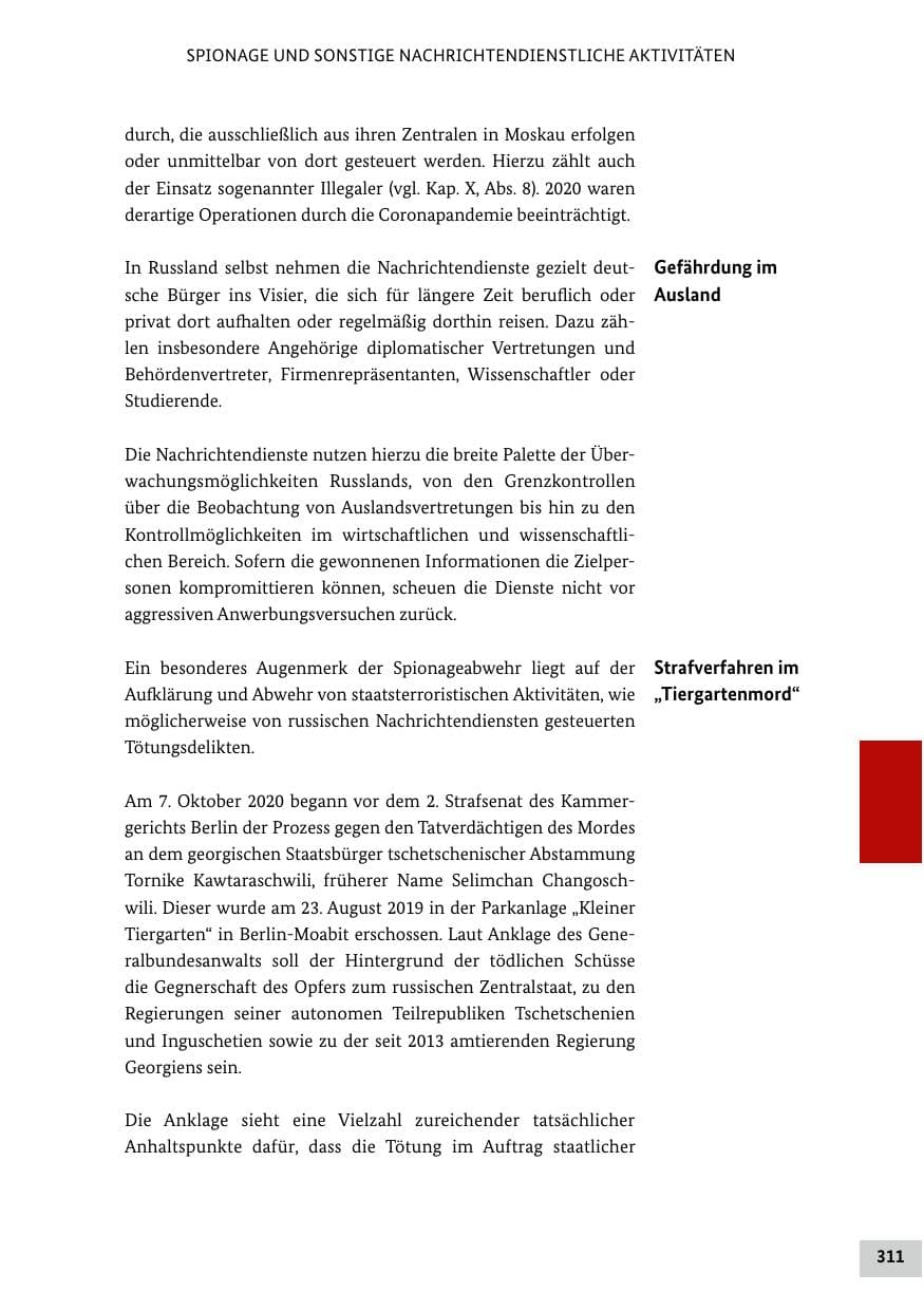 Seite 311 des Verfassungsschutzbericht 2020 Bund