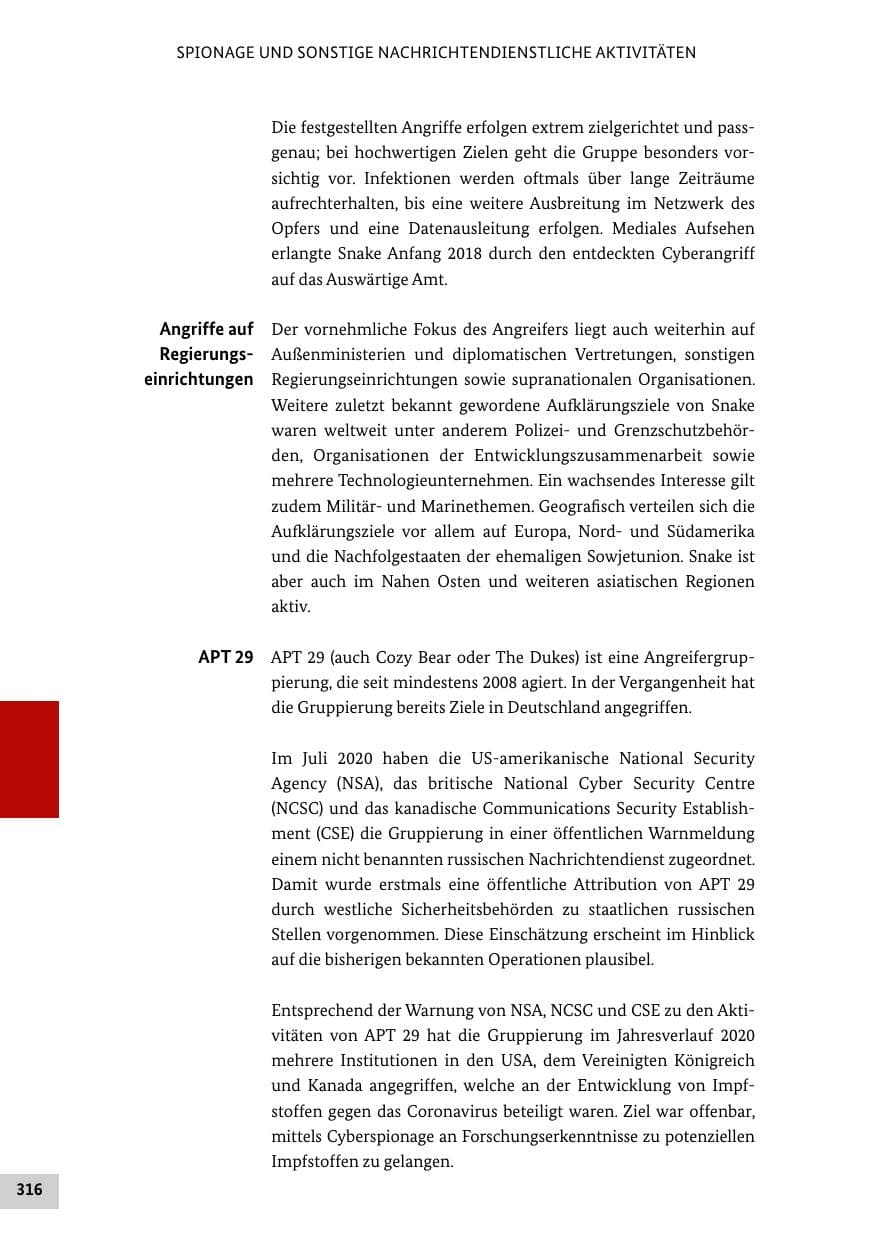 Seite 316 des Verfassungsschutzbericht 2020 Bund
