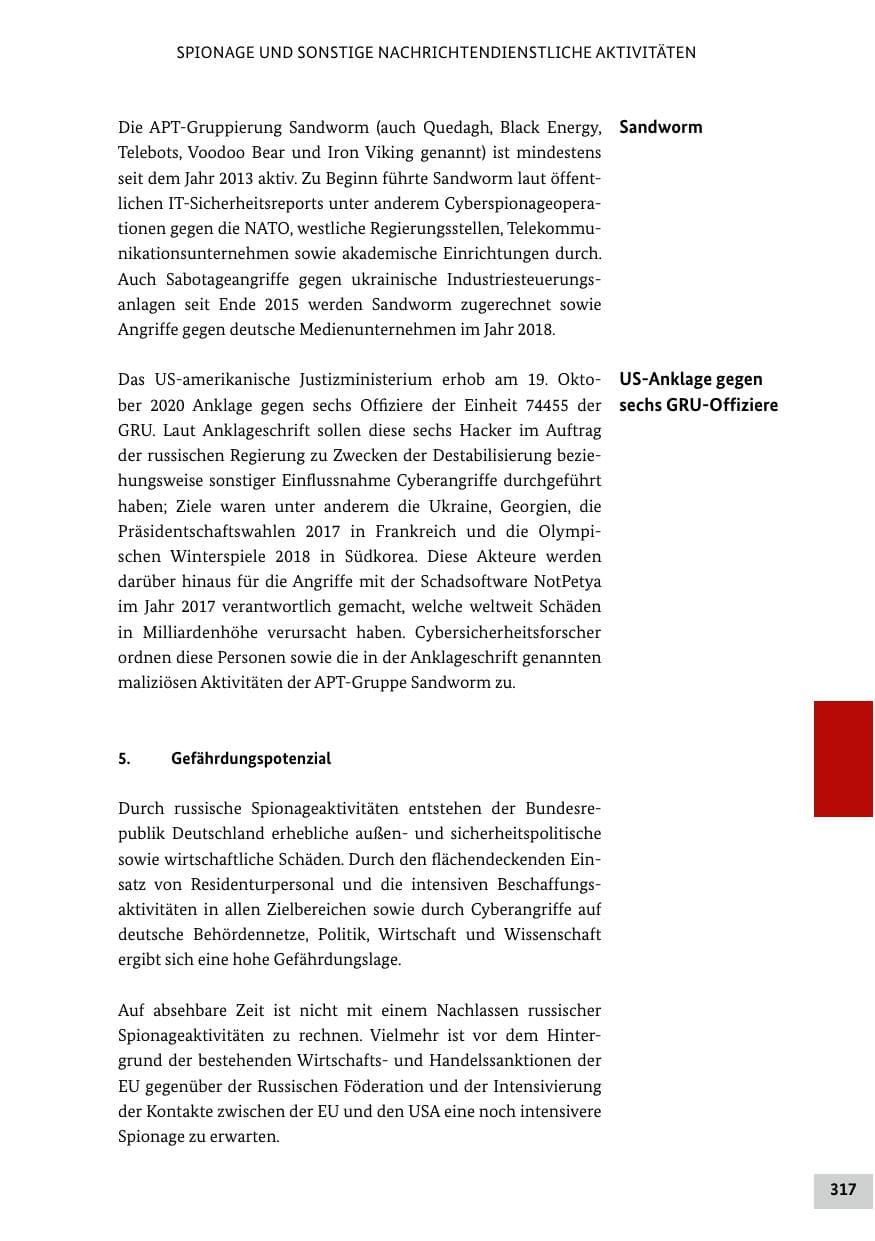 Seite 317 des Verfassungsschutzbericht 2020 Bund