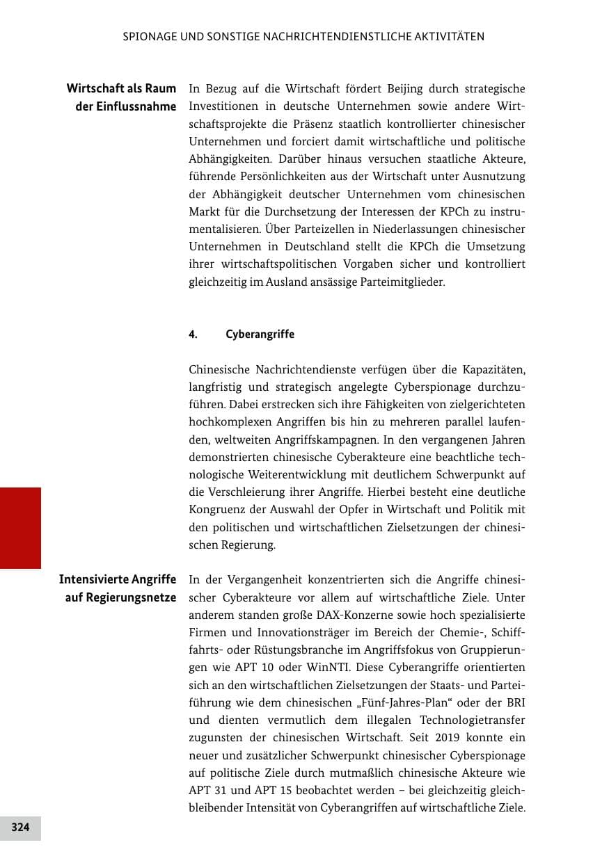 Seite 324 des Verfassungsschutzbericht 2020 Bund