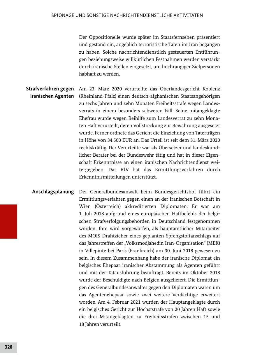 Seite 328 des Verfassungsschutzbericht 2020 Bund