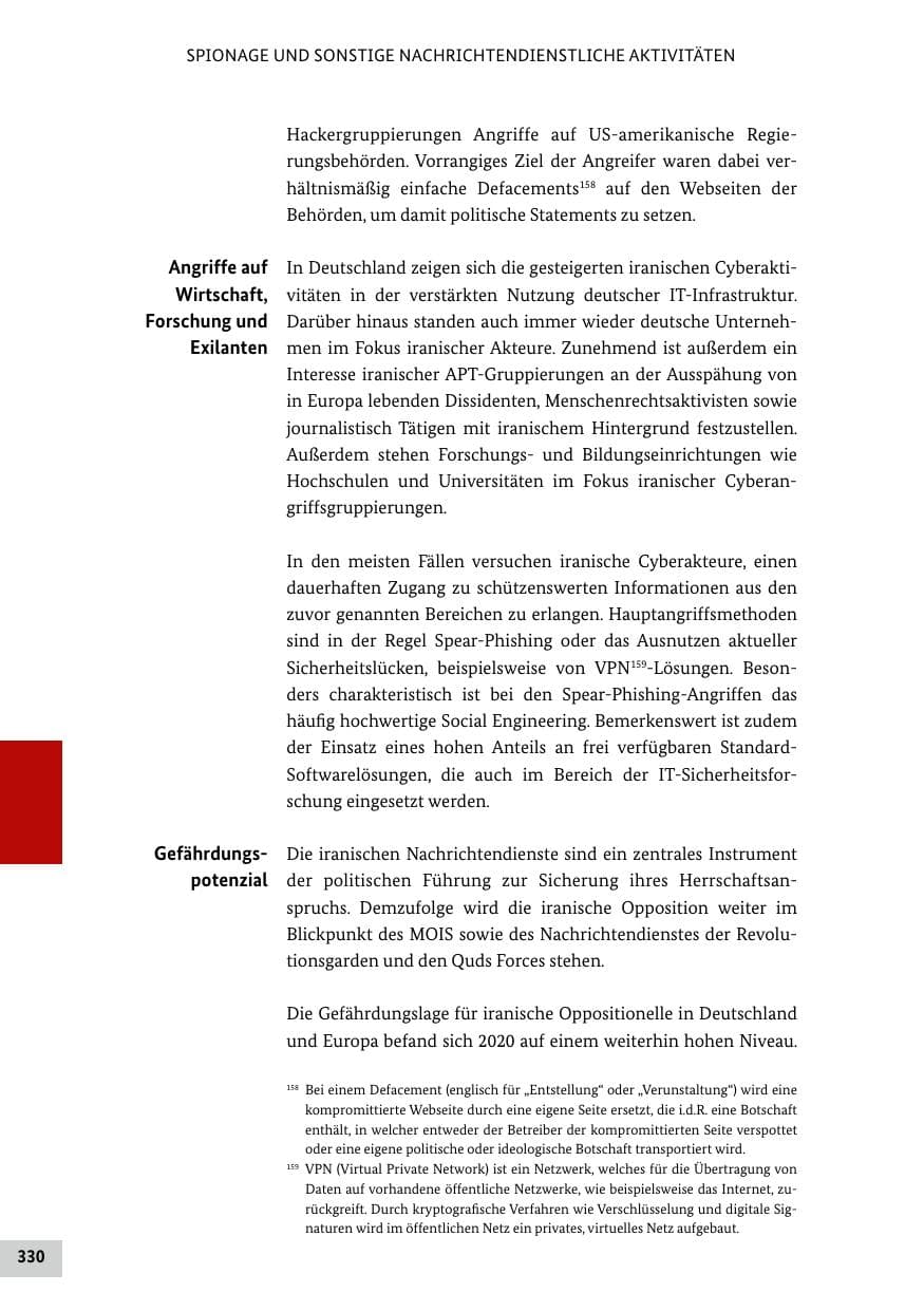 Seite 330 des Verfassungsschutzbericht 2020 Bund