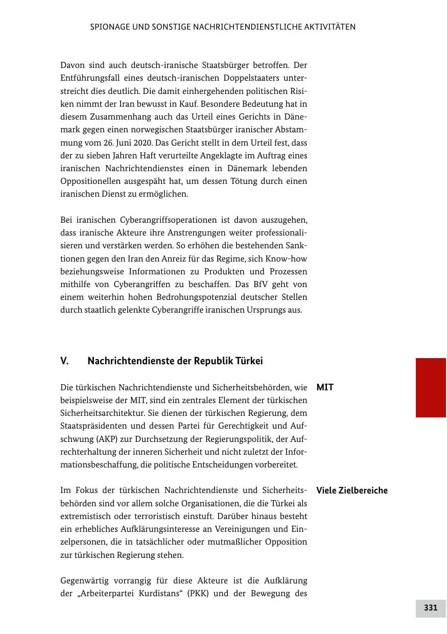 Seite 331 des Verfassungsschutzbericht 2020 Bund