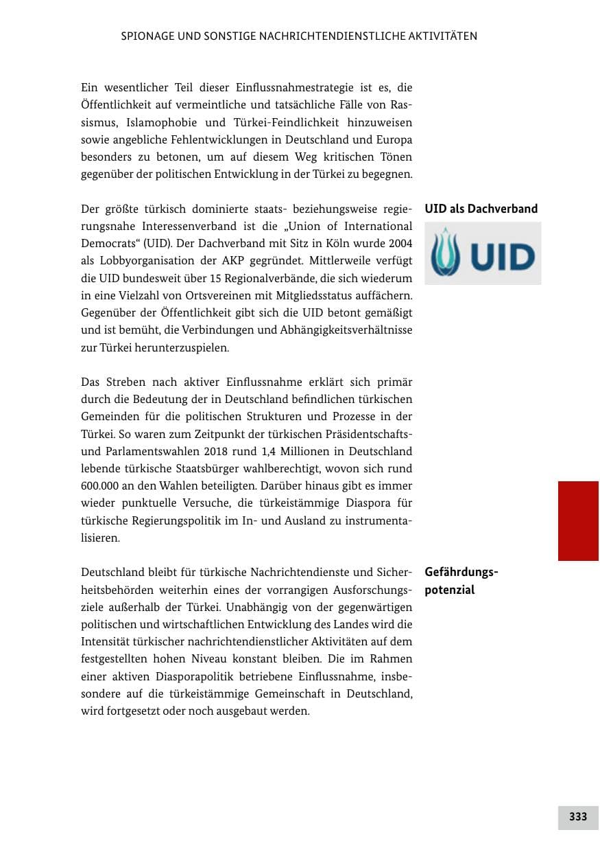 Seite 333 des Verfassungsschutzbericht 2020 Bund
