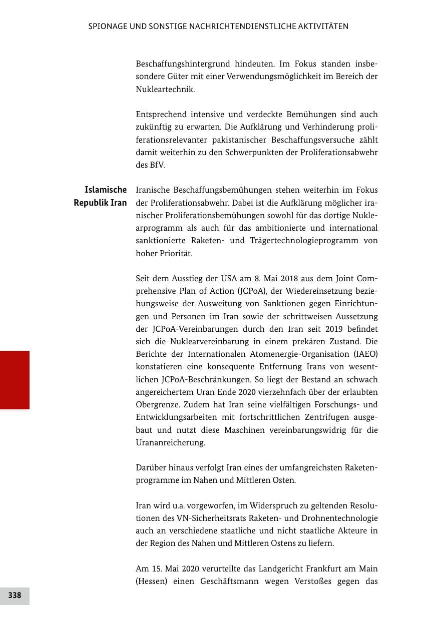 Seite 338 des Verfassungsschutzbericht 2020 Bund