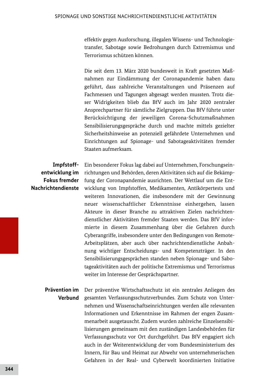 Seite 344 des Verfassungsschutzbericht 2020 Bund