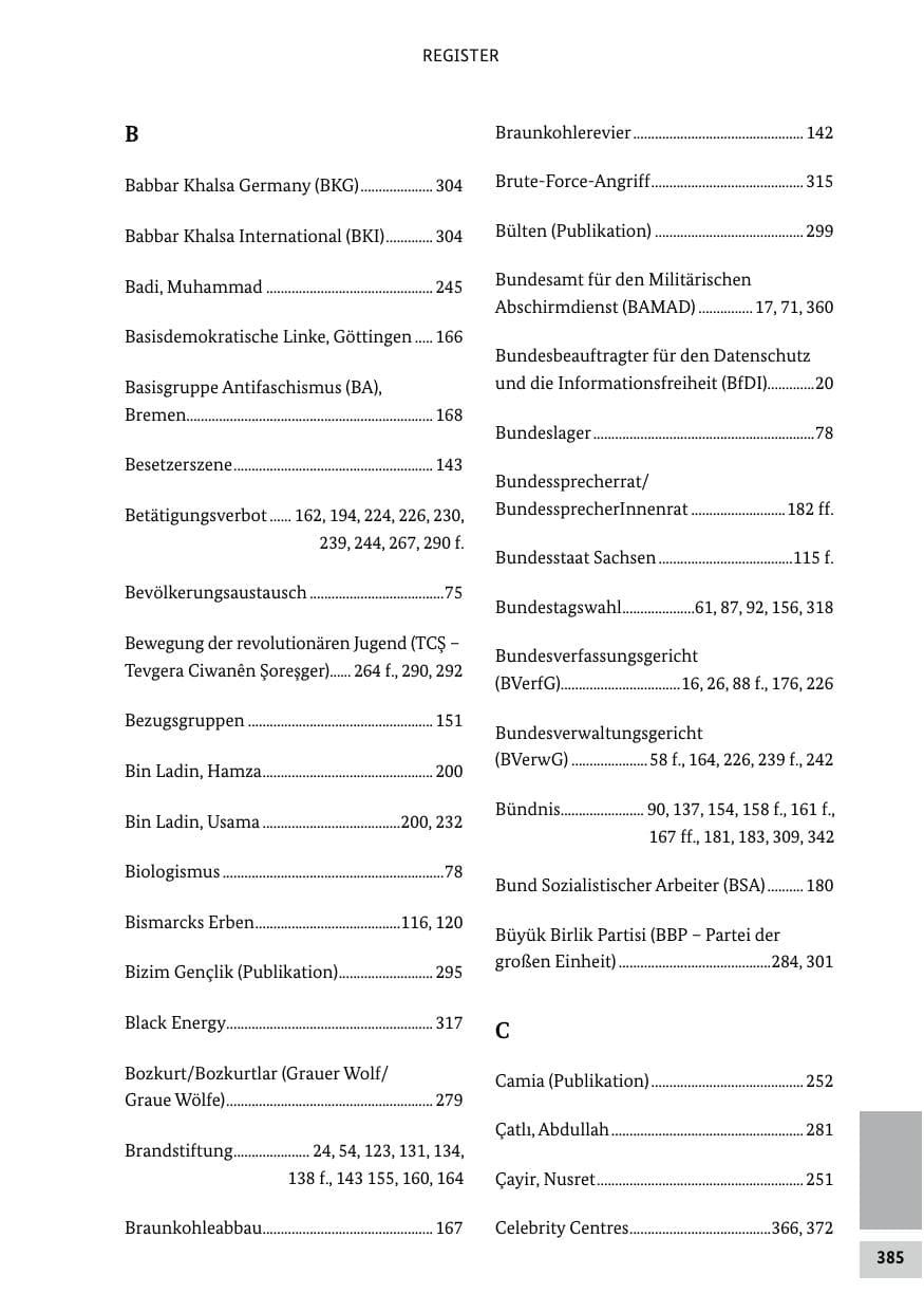 Seite 385 des Verfassungsschutzbericht 2020 Bund