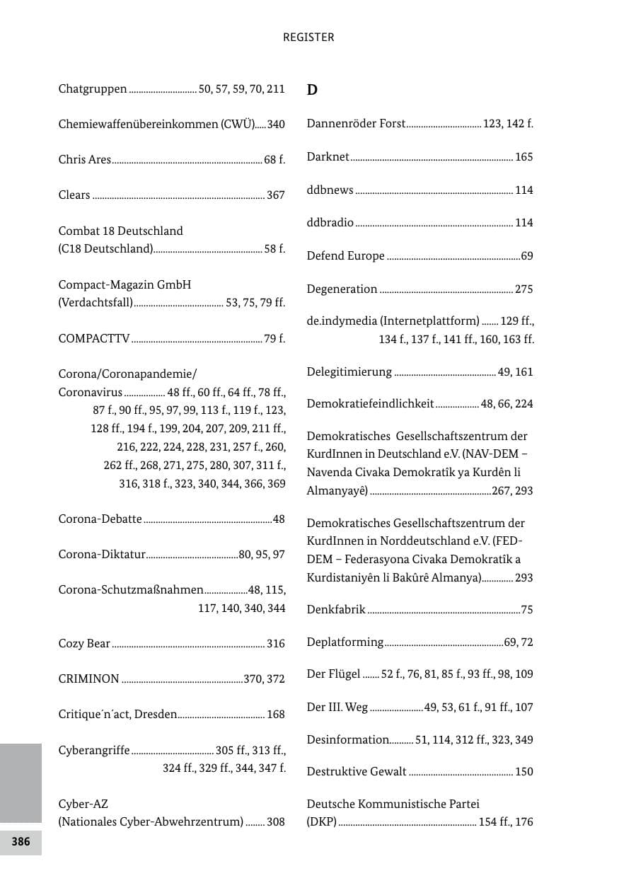 Seite 386 des Verfassungsschutzbericht 2020 Bund