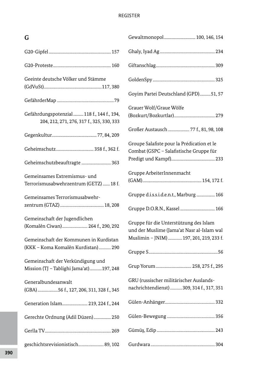 Seite 390 des Verfassungsschutzbericht 2020 Bund
