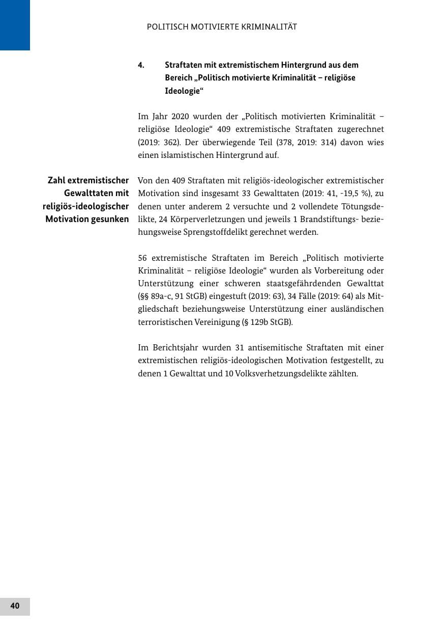 Seite 40 des Verfassungsschutzbericht 2020 Bund