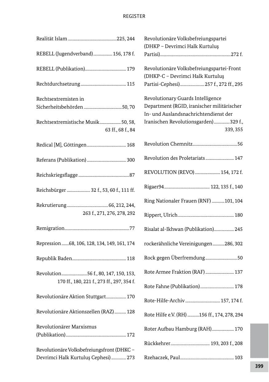Seite 399 des Verfassungsschutzbericht 2020 Bund