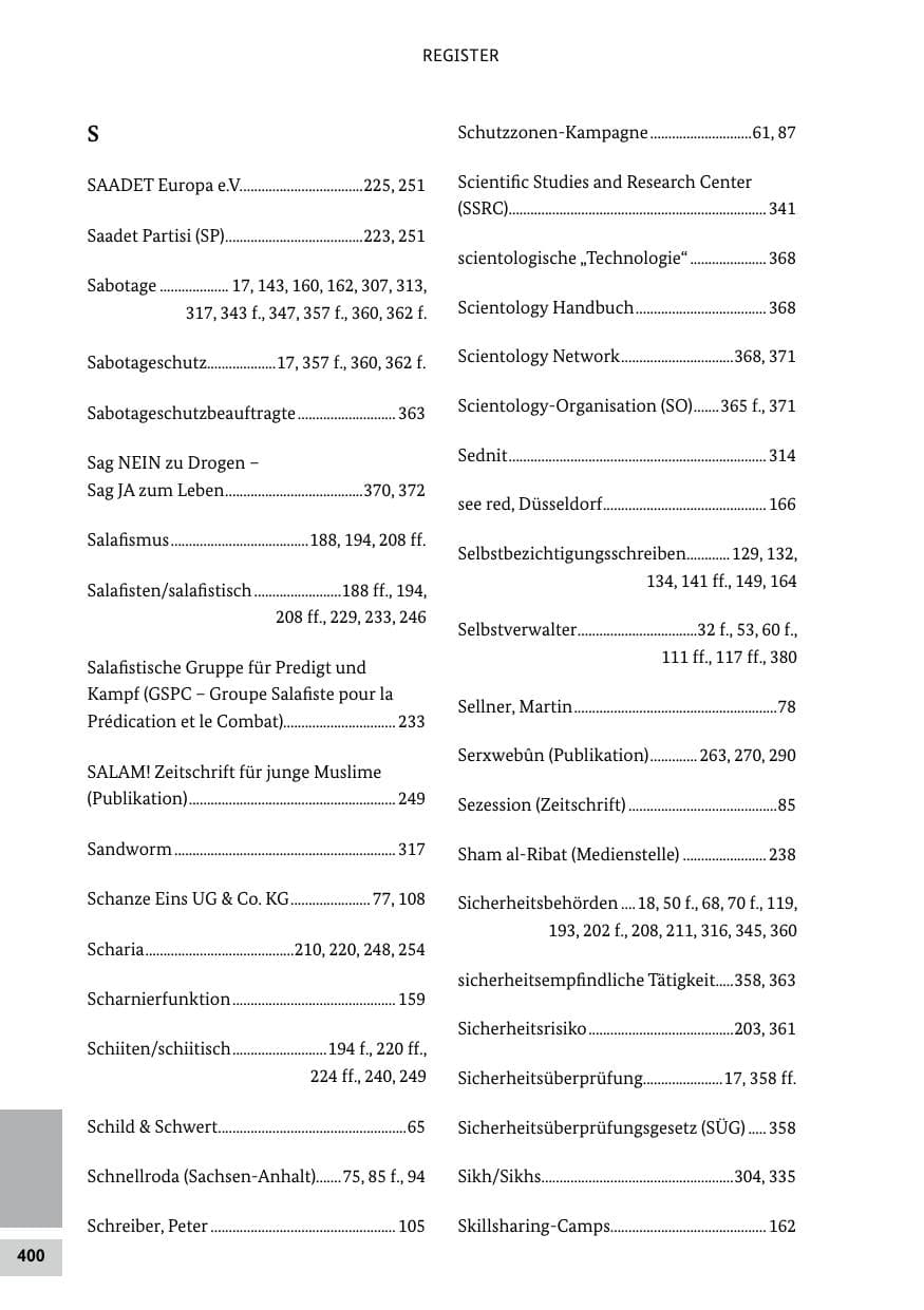 Seite 400 des Verfassungsschutzbericht 2020 Bund