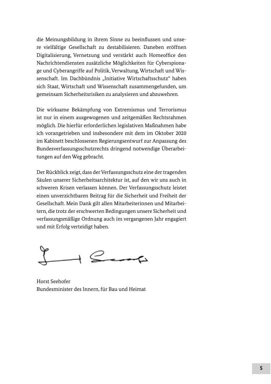 Seite 5 des Verfassungsschutzbericht 2020 Bund