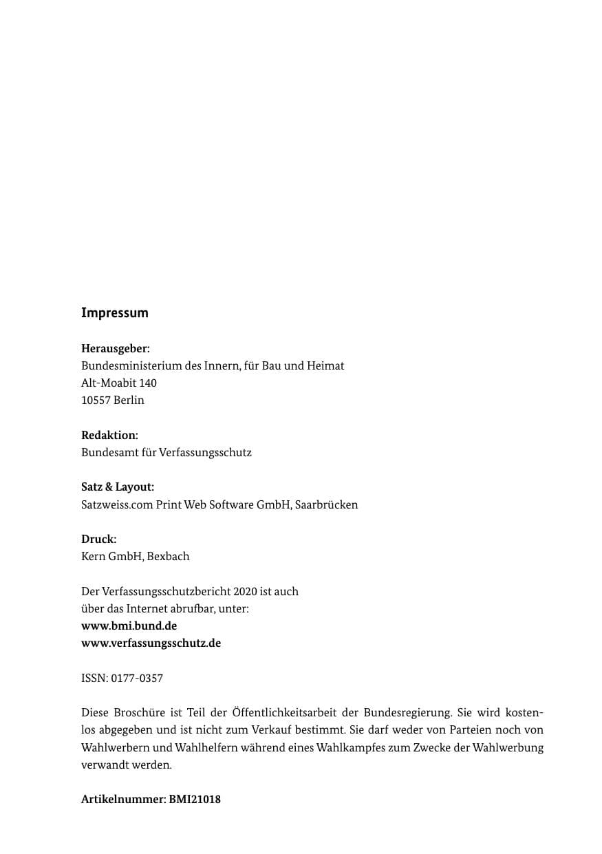 Seite 419 des Verfassungsschutzbericht 2020 Bund