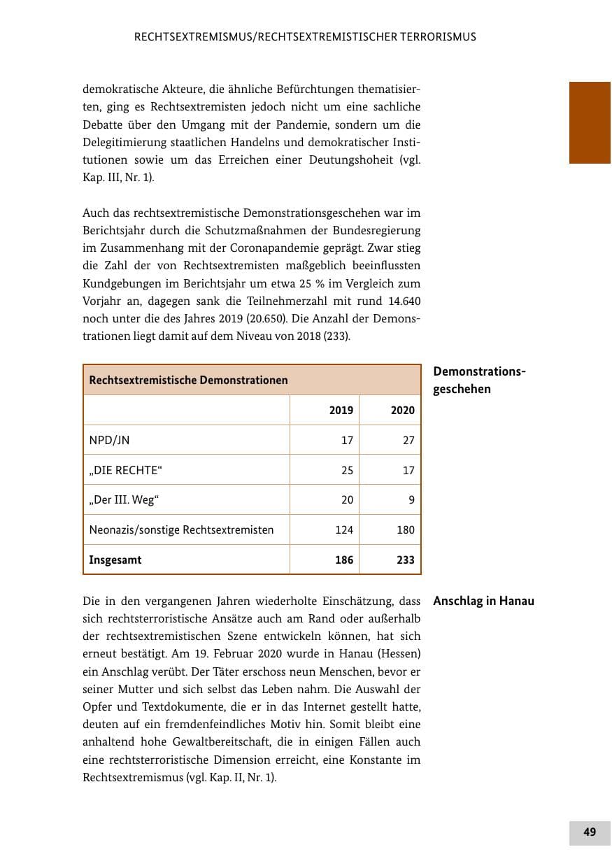 Seite 49 des Verfassungsschutzbericht 2020 Bund