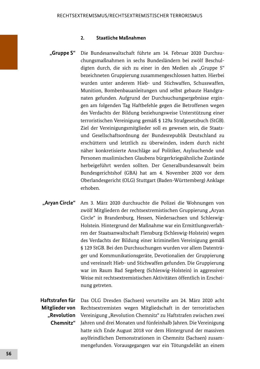 Seite 56 des Verfassungsschutzbericht 2020 Bund