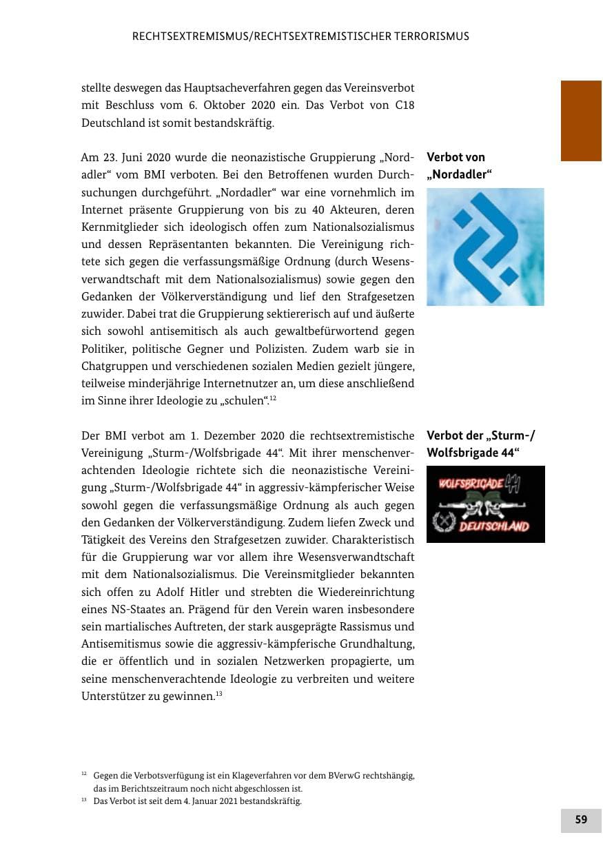 Seite 59 des Verfassungsschutzbericht 2020 Bund