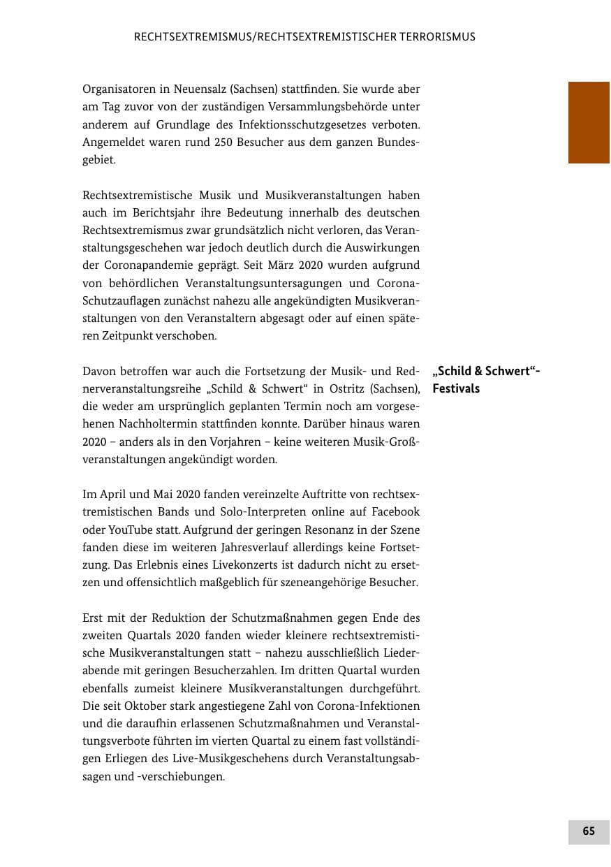Seite 65 des Verfassungsschutzbericht 2020 Bund