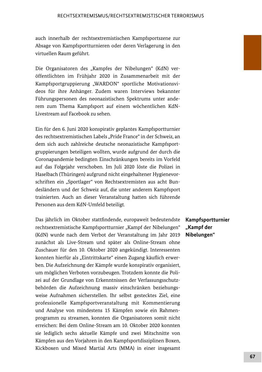 Seite 67 des Verfassungsschutzbericht 2020 Bund