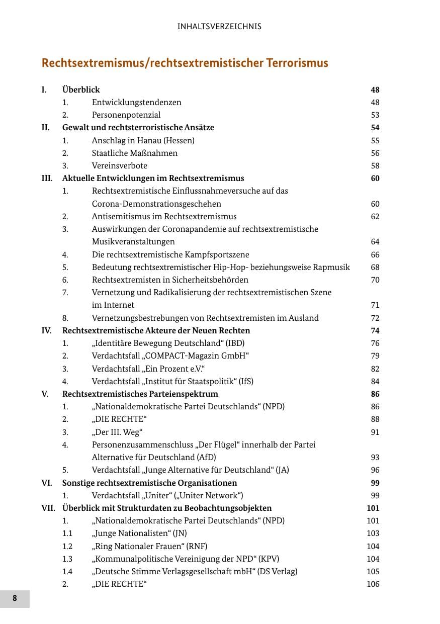 Seite 8 des Verfassungsschutzbericht 2020 Bund