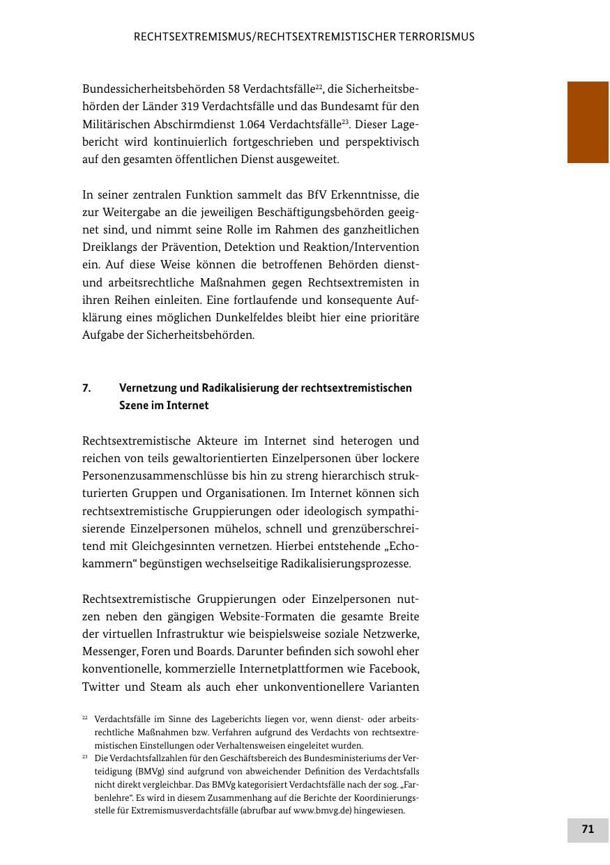Seite 71 des Verfassungsschutzbericht 2020 Bund