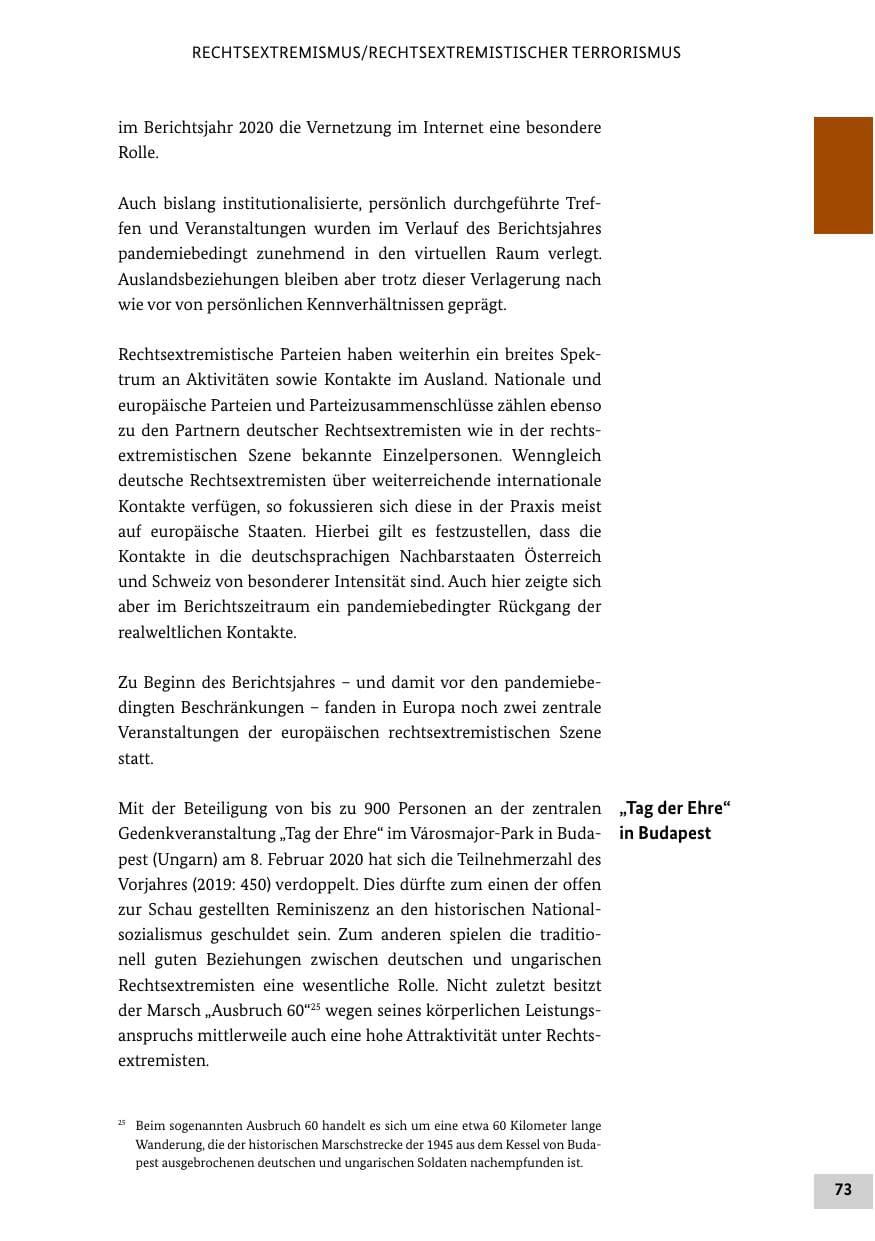 Seite 73 des Verfassungsschutzbericht 2020 Bund