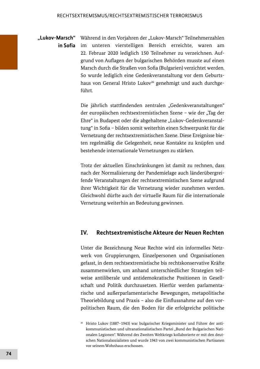 Seite 74 des Verfassungsschutzbericht 2020 Bund