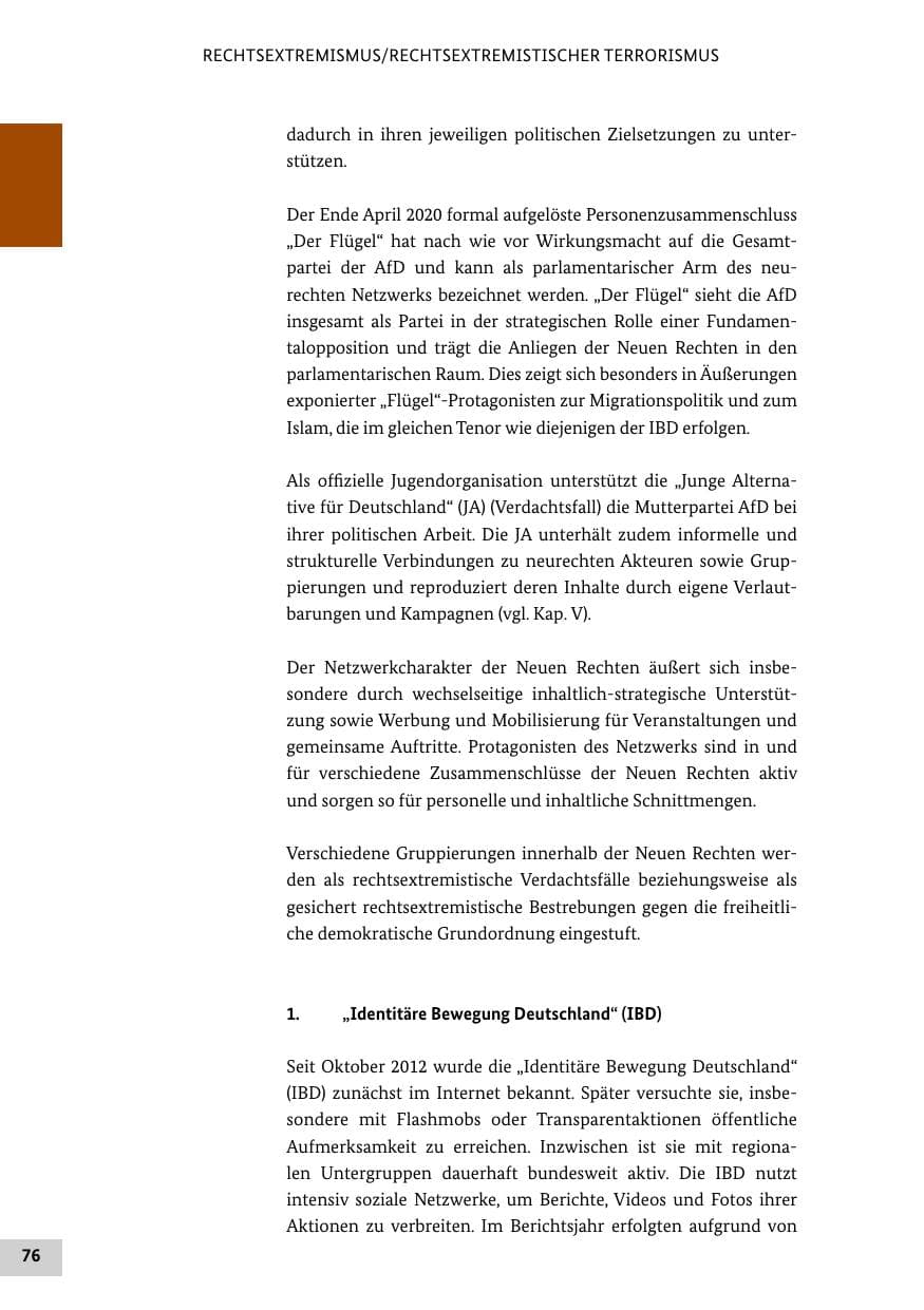 Seite 76 des Verfassungsschutzbericht 2020 Bund