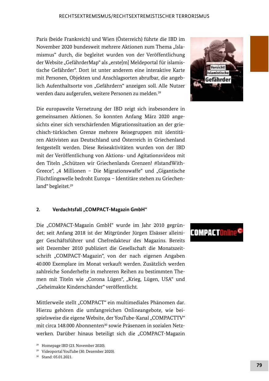 Seite 79 des Verfassungsschutzbericht 2020 Bund