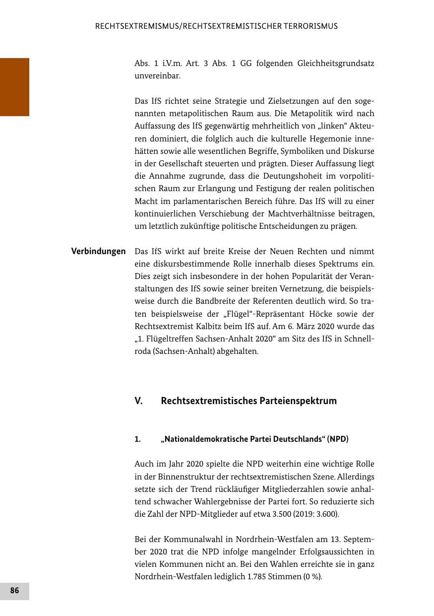 Seite 86 des Verfassungsschutzbericht 2020 Bund