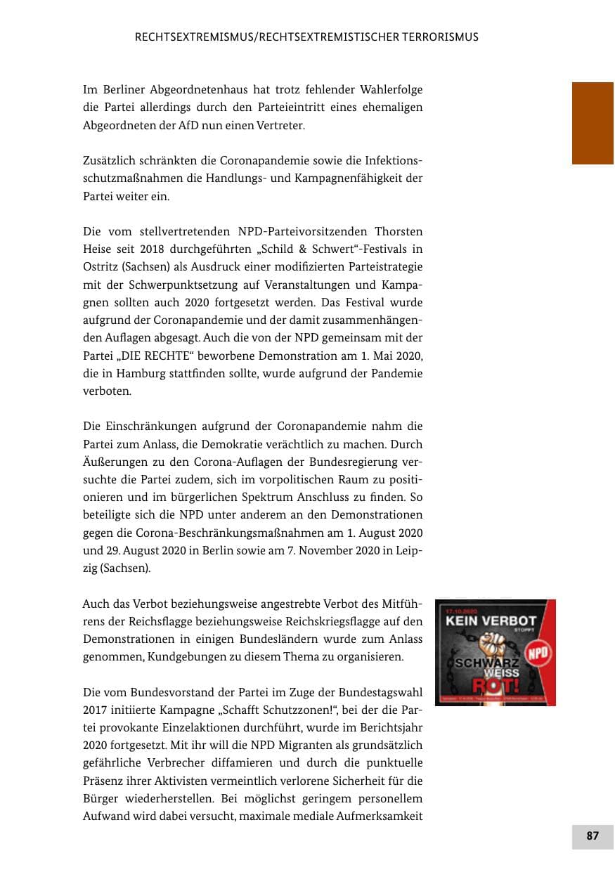 Seite 87 des Verfassungsschutzbericht 2020 Bund