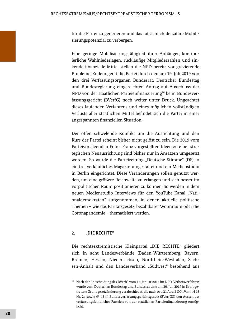 Seite 88 des Verfassungsschutzbericht 2020 Bund