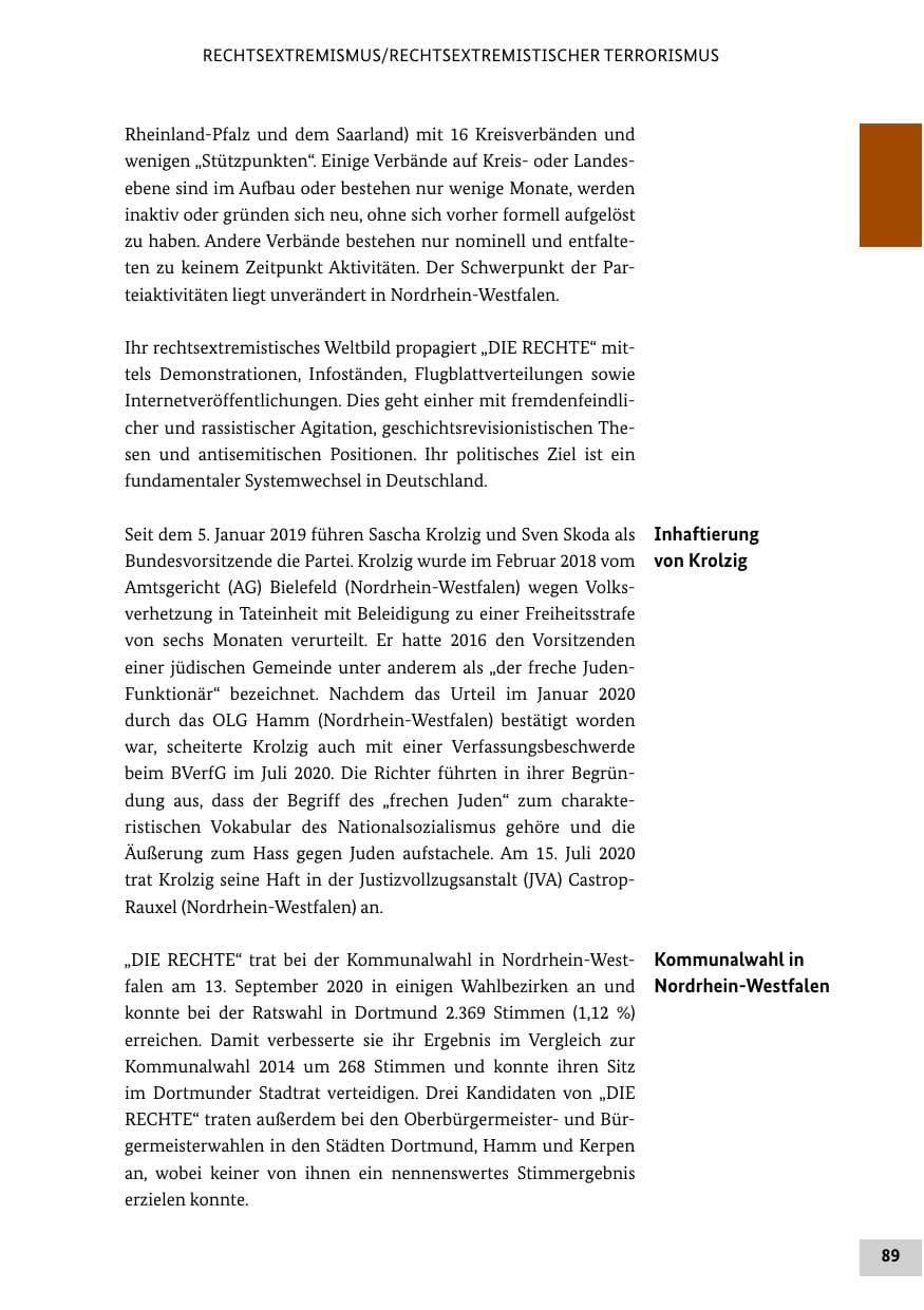 Seite 89 des Verfassungsschutzbericht 2020 Bund
