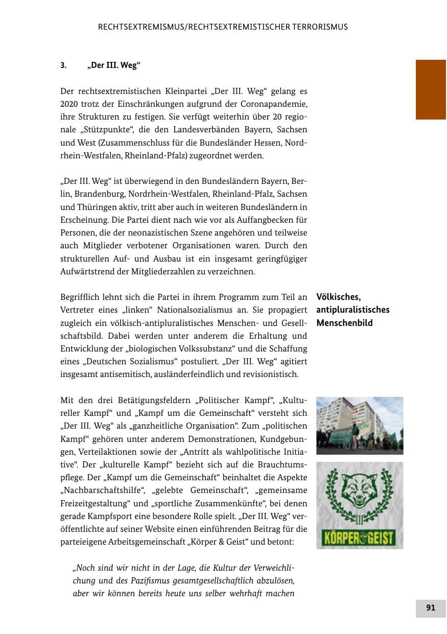 Seite 91 des Verfassungsschutzbericht 2020 Bund