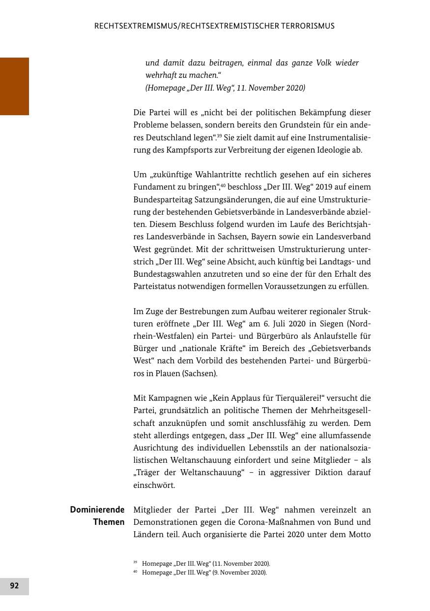 Seite 92 des Verfassungsschutzbericht 2020 Bund