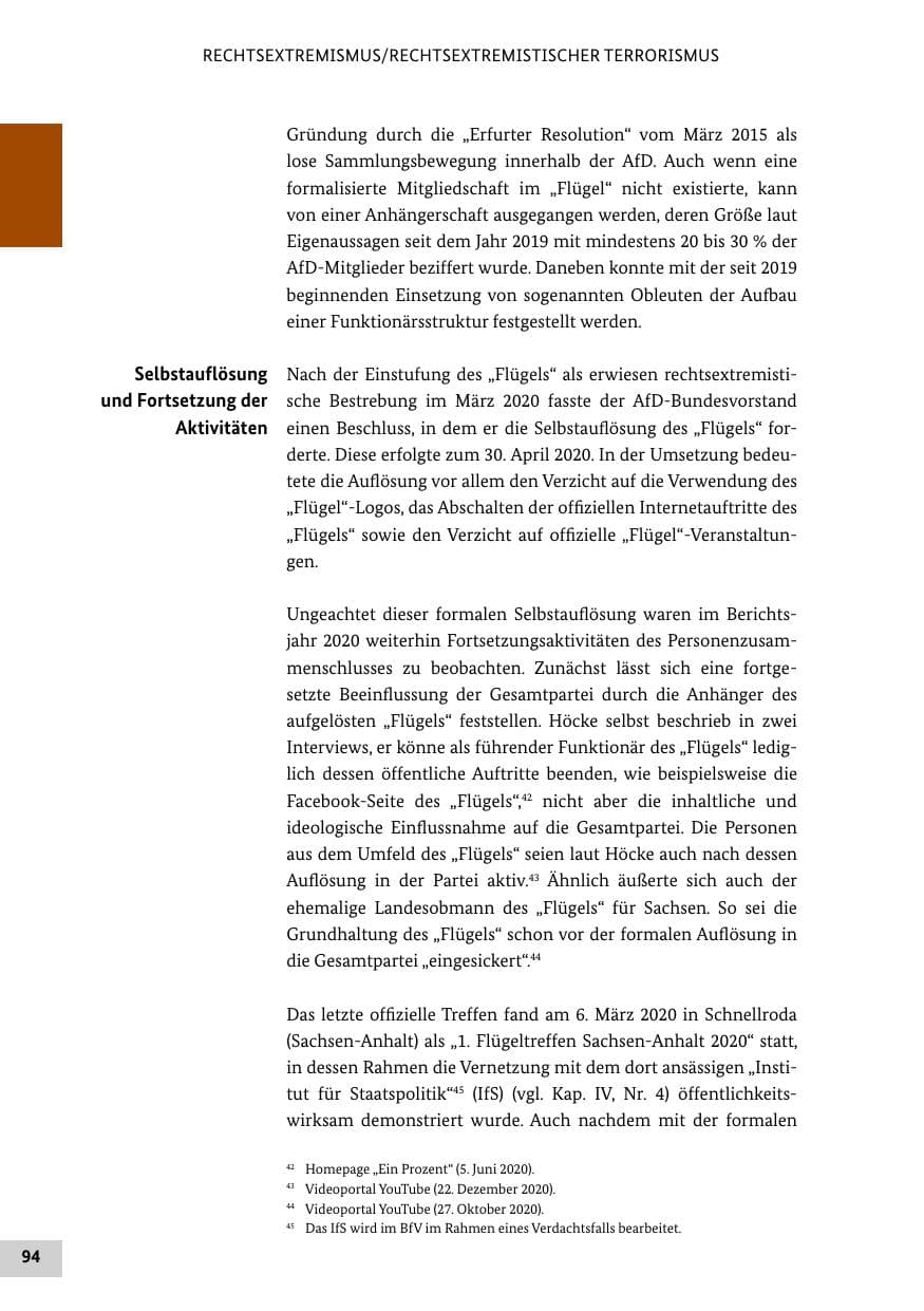 Seite 94 des Verfassungsschutzbericht 2020 Bund