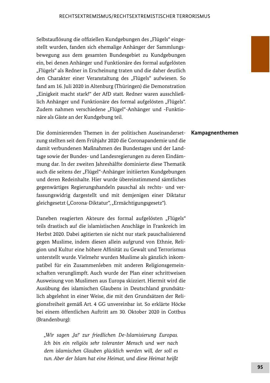 Seite 95 des Verfassungsschutzbericht 2020 Bund
