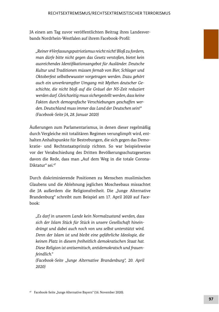 Seite 97 des Verfassungsschutzbericht 2020 Bund