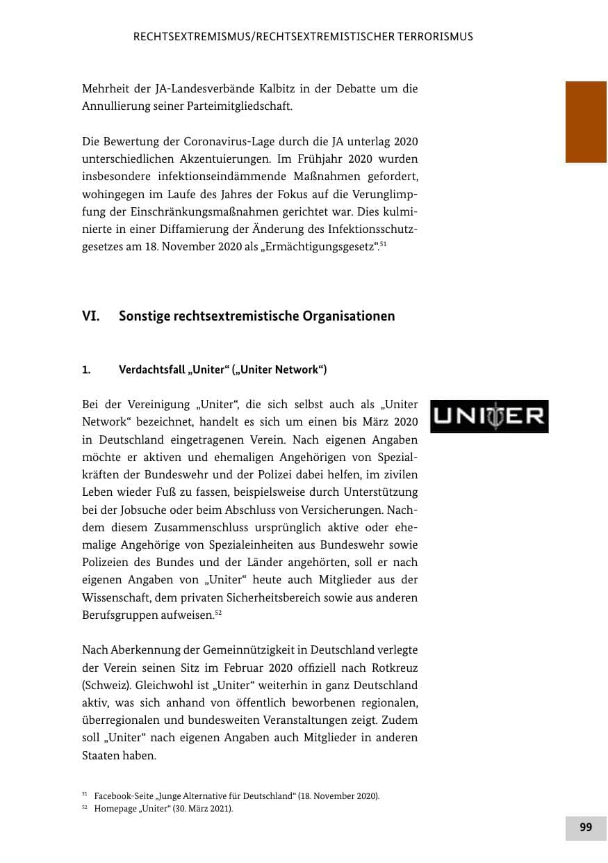 Seite 99 des Verfassungsschutzbericht 2020 Bund