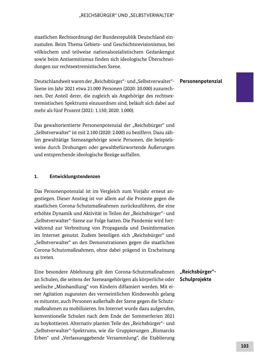 Seite 103 des Verfassungsschutzbericht 2021 Bund